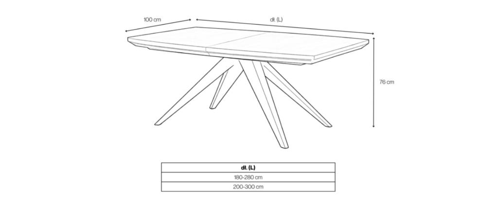 Rozkladací jedálenský stôl LUNDE 180-280 cm dubová dyha - rozmery